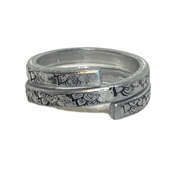 Handmade 9/10 stamped boho floral silver adjustable hypoallergenic wrap‎ ring - Picture 1 of 6